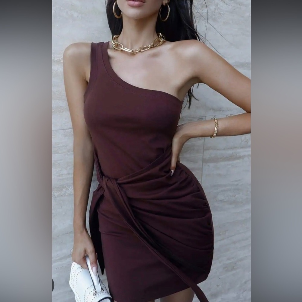 Brown one shoulder dress